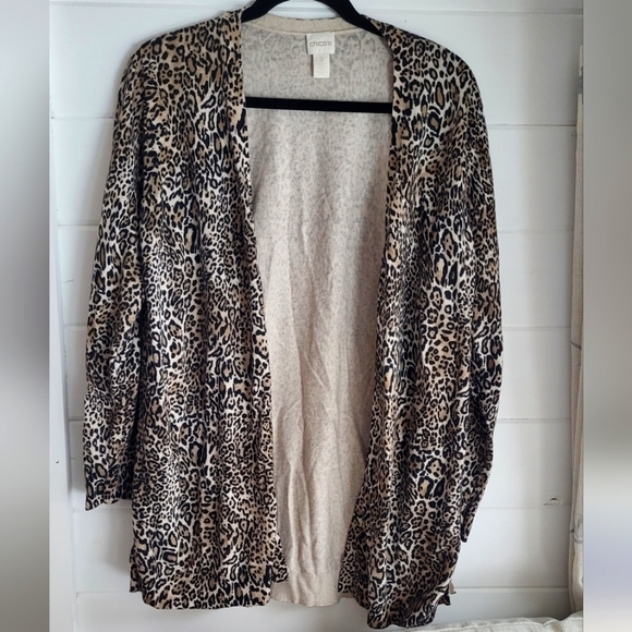 Chicos Leopard Lightweight Open Front Cardigan Sweater - Picture 1 of 8
